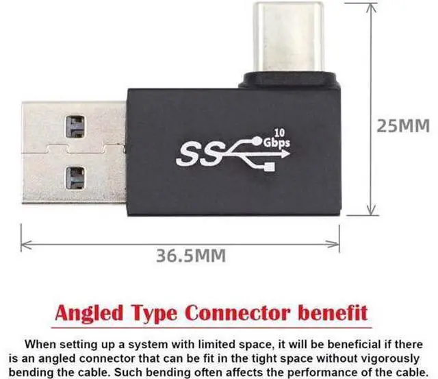 Alt view image 4 of 7 - Left Angled USB3.0 Type A Male to USB 3.1 Type C Male Data 10Gbps Charge Adapter 90 Degree for Laptop Phone