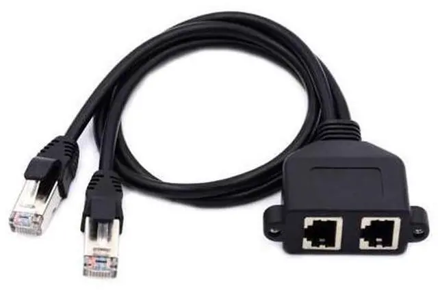 Main image of Dual Ports UTP Cat6 Male to Female LAN Ethernet Network Extension Cable 8P8C FTP STP with Panel Mount Holes