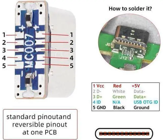 Alt view image 4 of 7 - Connector 5pcs/lot DIY Solder Type-C Female Socket Connector Replace for Micro-USB 5Pin Female SMT Type DC 5V Power