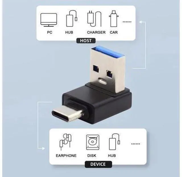 Alt view image 7 of 7 - Up Angled USB3.0 Type A Male to USB 3.1 Type C Male Data 10Gbps Charge Adapter 90 Degree for Laptop Phone