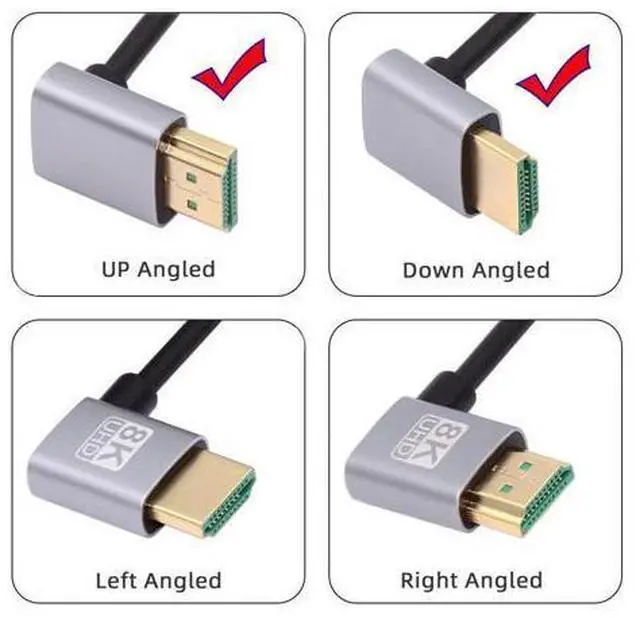 Alt view image 2 of 7 - HDMI 2.1 Ultra Thin HDTV Cable 8K 4K Hyper Super Flexible Slim Cord Down Angled to Up Angled 90 Degree Type-A for Computer HDTV