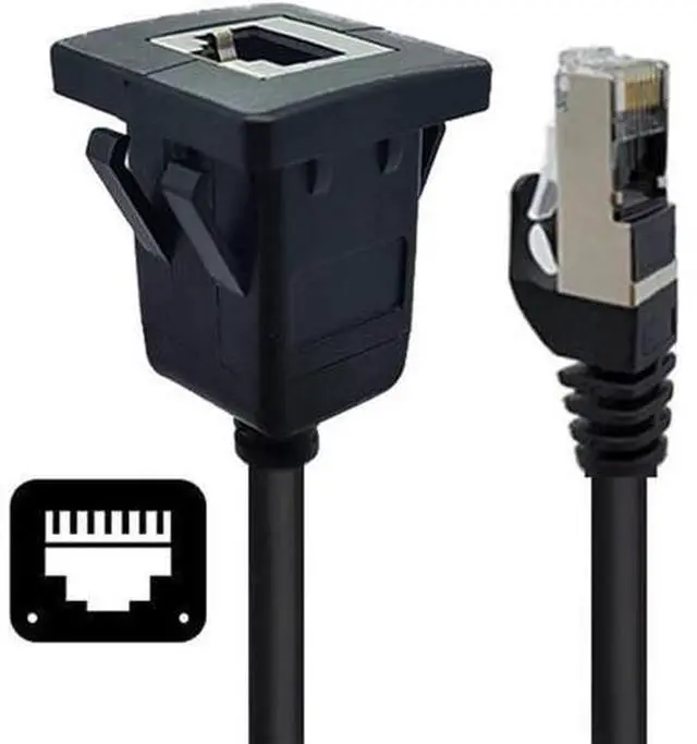 Alt view image 2 of 7 - Waterproof Dustproof Latch Locking CAT6 RJ45 Male to Female LAN Ethernet Network Extension Cable Car Panel Mount Design