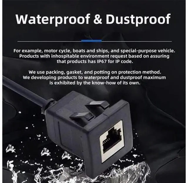Alt view image 6 of 7 - Waterproof Dustproof Latch Locking CAT6 RJ45 Male to Female LAN Ethernet Network Extension Cable Car Panel Mount Design