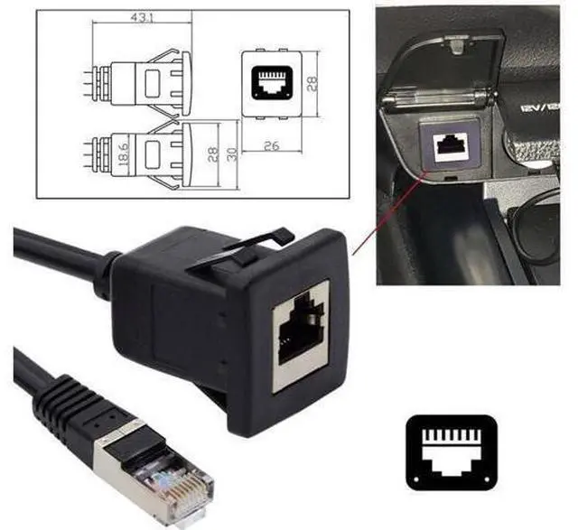 Alt view image 5 of 7 - Waterproof Dustproof Latch Locking CAT6 RJ45 Male to Female LAN Ethernet Network Extension Cable Car Panel Mount Design