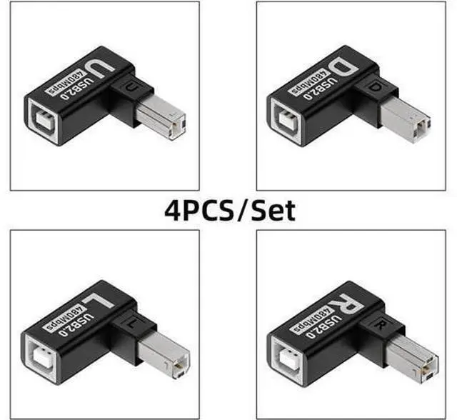Alt view image 3 of 7 - 4pcs/lot USB 2.0 Type-B Male to Female Extension Adapter Horizontal Vertical Angled 90 Degree for Printer Scanner