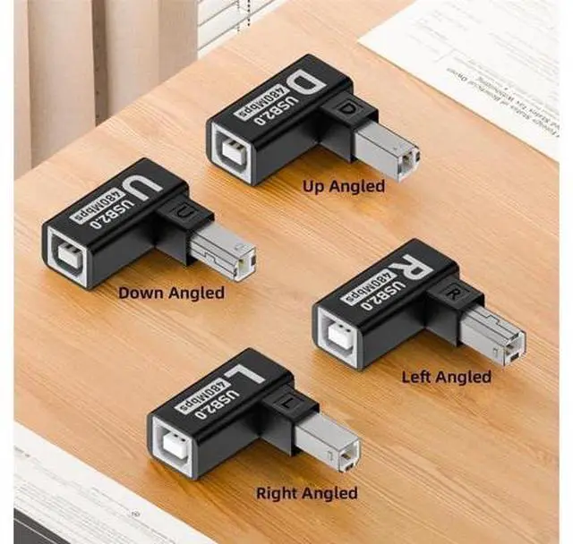 Alt view image 6 of 7 - 4pcs/lot USB 2.0 Type-B Male to Female Extension Adapter Horizontal Vertical Angled 90 Degree for Printer Scanner