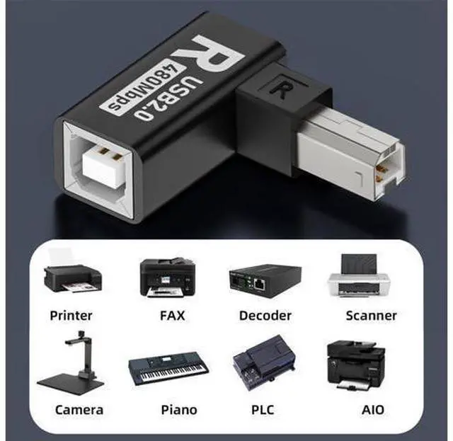 Alt view image 7 of 7 - 4pcs/lot USB 2.0 Type-B Male to Female Extension Adapter Horizontal Vertical Angled 90 Degree for Printer Scanner