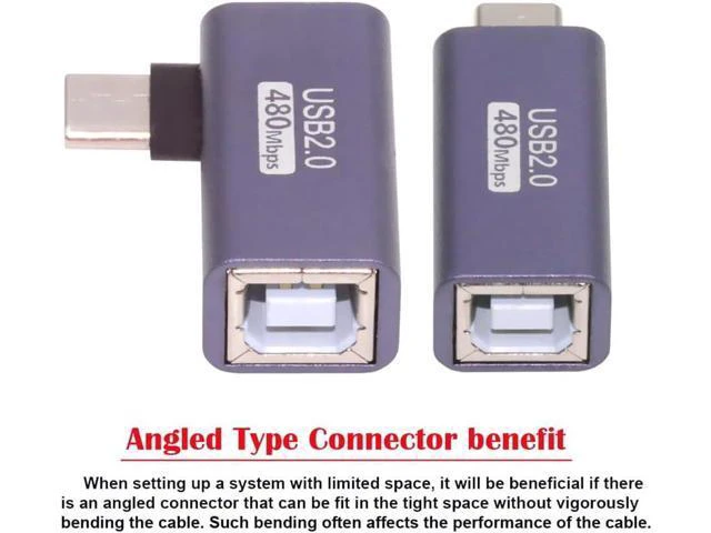 Alt view image 6 of 7 - 2pcs/lot USB 2.0 B Type Female to Type-C Male Angled & Straight Extension Adapter for Printer Phone Disk