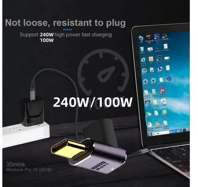 Alt view image 7 of 7 - USB4 Type C Male to Female 240W Power 40Gbps Data 8K Video Adapter Low Profile Up Down Angled for NS Phone Laptop