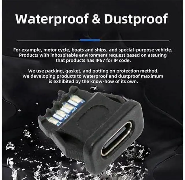 Alt view image 7 of 7 - 5pcs/Set DIY OEM Type C Female Socket Connector to 6Pin PCBA Pinout Rectangle Latch Mount Type DC 5V/20V PD Power IP67
