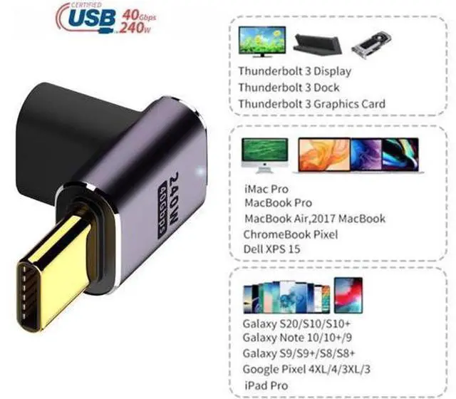 Alt view image 5 of 7 - USB4 Type C Male to Female 240W Power 40Gbps Data 8K Video Adapter Low Profile Up Down Angled for NS Phone Laptop