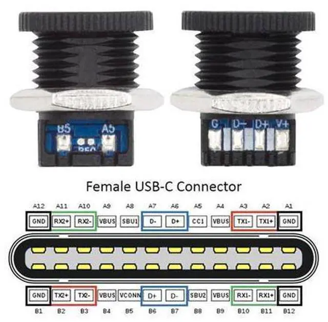Alt view image 4 of 7 - 5pcs/Set DIY OEM Type C Female Socket Connector to 6Pin PCBA Pinout Scew Nut Mount Type DC 5V/20V PD Power