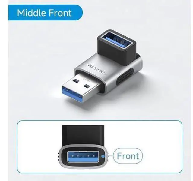 Alt view image 2 of 7 - USB 3.2 Adapter 2 Pack, 90 Degree Right and Left Angle USB A Male to Female Connector OTG Adapter Cable Extender for Laptops Charger PC Car Mouse Keyboard (Middle Front)