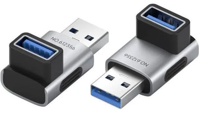 Main image of USB 3.2 Adapter 2 Pack, 90 Degree Right and Left Angle USB A Male to Female Connector OTG Adapter Cable Extender for Laptops Charger PC Car Mouse Keyboard (Middle Front)