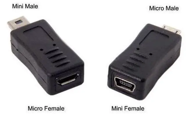 Alt view image 2 of 7 - 2 Pack Mini USB Male/Female to Micro USB Male/Female Extension Connector Adapter