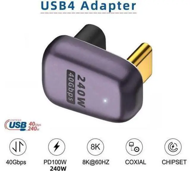 Alt view image 6 of 7 - USB4 Type C Male to Female 240W Power 40Gbps Data 8K Video Adapter Opposite U Shape Back Angled for NS Phone Laptop