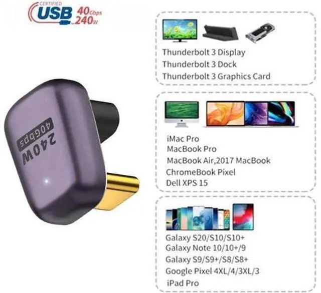 Alt view image 5 of 7 - USB4 Type C Male to Female 240W Power 40Gbps Data 8K Video Adapter Opposite U Shape Back Angled for NS Phone Laptop