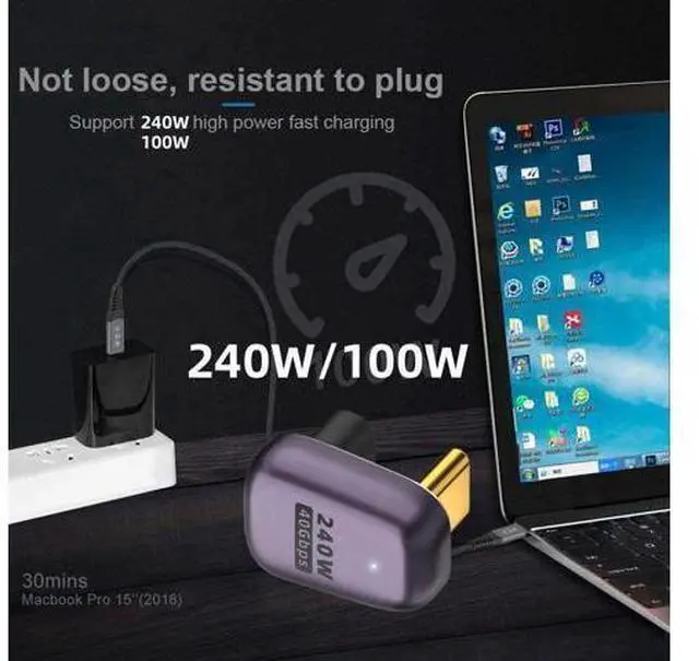 Alt view image 7 of 7 - USB4 Type C Male to Female 240W Power 40Gbps Data 8K Video Adapter Opposite U Shape Back Angled for NS Phone Laptop