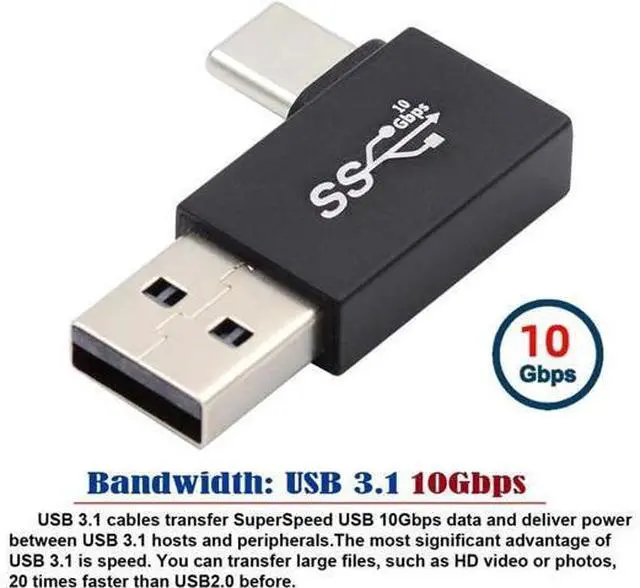Alt view image 2 of 7 - Left Angled USB3.0 Type A Male to USB 3.1 Type C Male Data 10Gbps Charge Adapter 90 Degree for Laptop Phone