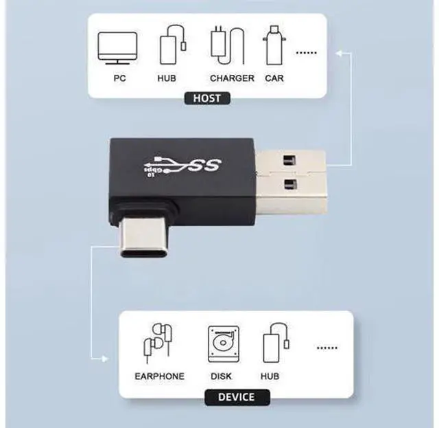 Alt view image 5 of 7 - Left Angled USB3.0 Type A Male to USB 3.1 Type C Male Data 10Gbps Charge Adapter 90 Degree for Laptop Phone
