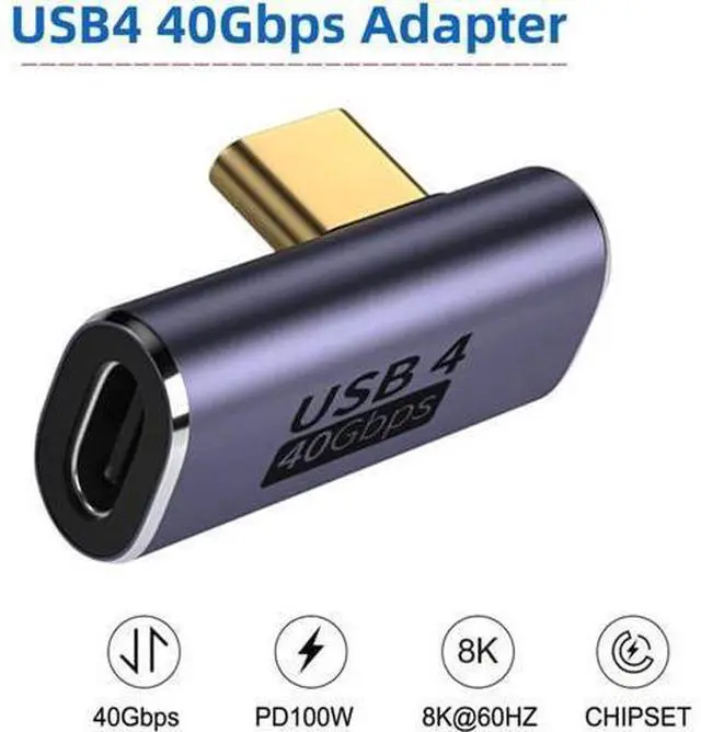 Alt view image 3 of 7 - 40Gbps USB4 Type C Male to Female Low Profile Right Angled 100W Power Data 8K Video Adapter for Laptop Phone