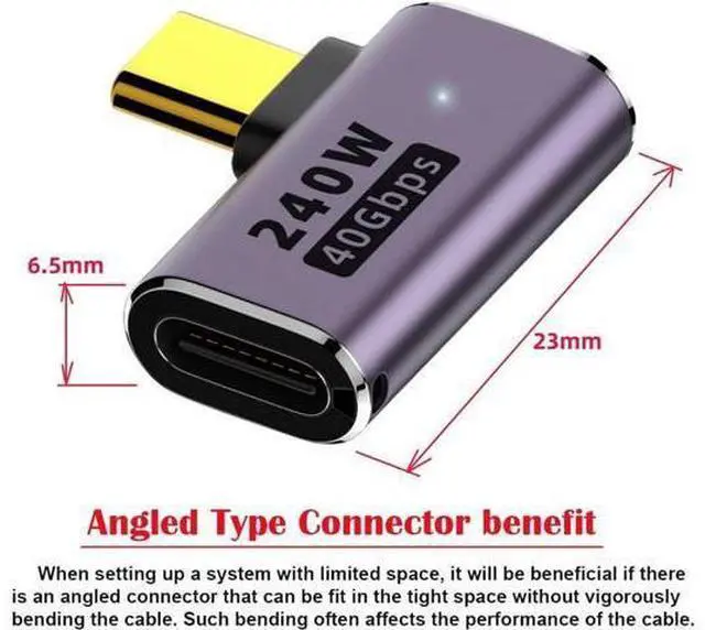 Alt view image 2 of 7 - USB4 Type C Male to Female 240W Power 40Gbps Data 8K Video Adapter Left Right Angled for NS Phone Laptop