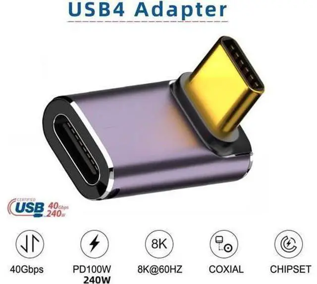 Alt view image 6 of 7 - USB4 Type C Male to Female 240W Power 40Gbps Data 8K Video Adapter Up Down Angled for NS Phone Laptop