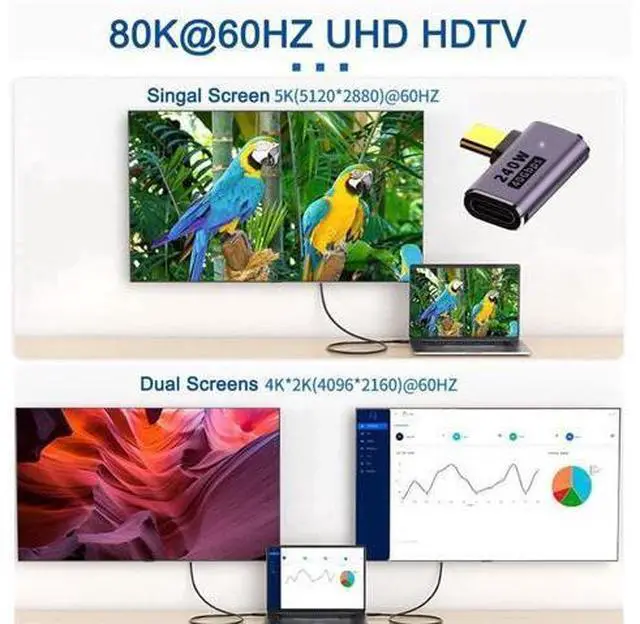 Alt view image 3 of 7 - USB4 Type C Male to Female 240W Power 40Gbps Data 8K Video Adapter Left Right Angled for NS Phone Laptop