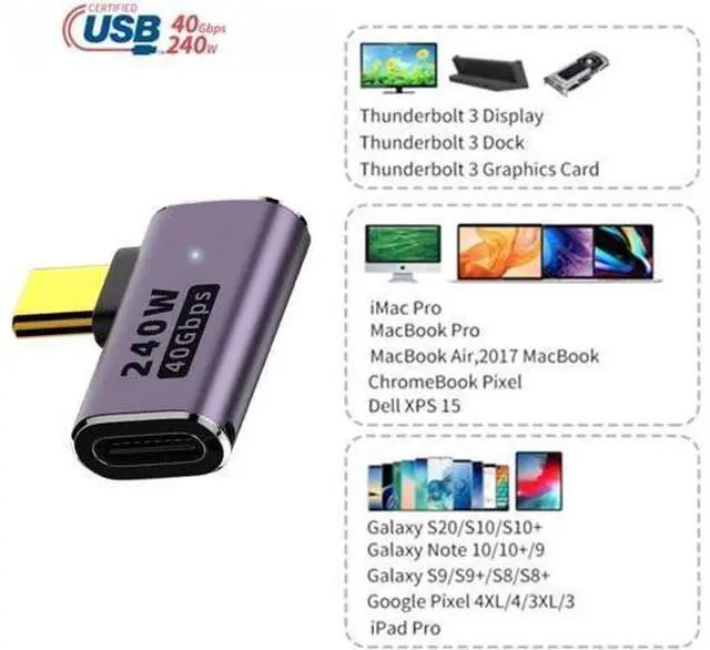 Alt view image 5 of 7 - USB4 Type C Male to Female 240W Power 40Gbps Data 8K Video Adapter Left Right Angled for NS Phone Laptop