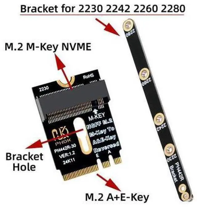 Alt view image 2 of 7 - M.2(A+E Key) 2230MM to NVME M-Key Extension Card Adapter for Motherboard NVME SSD Hard Drive Port Extension 2230/2242/2260/2280MM
