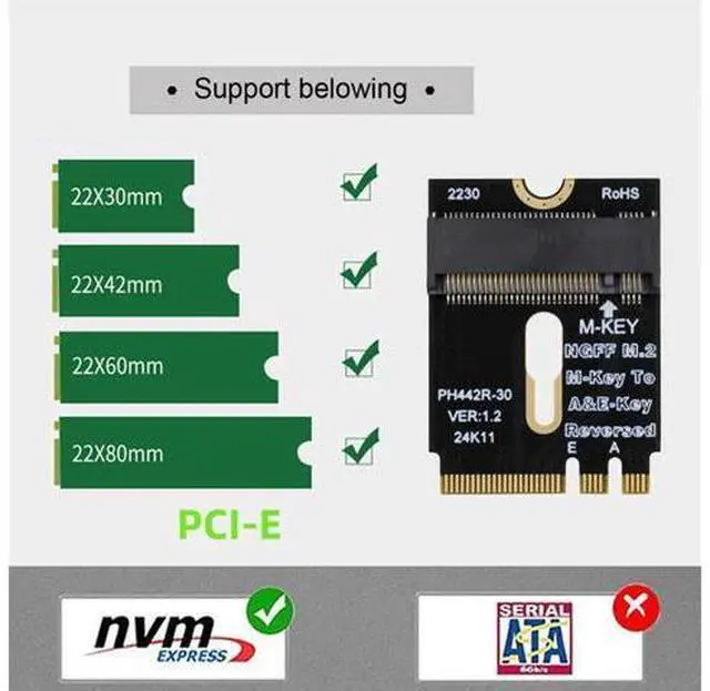 Alt view image 4 of 7 - M.2(A+E Key) 2230MM to NVME M-Key Extension Card Adapter for Motherboard NVME SSD Hard Drive Port Extension 2230/2242/2260/2280MM