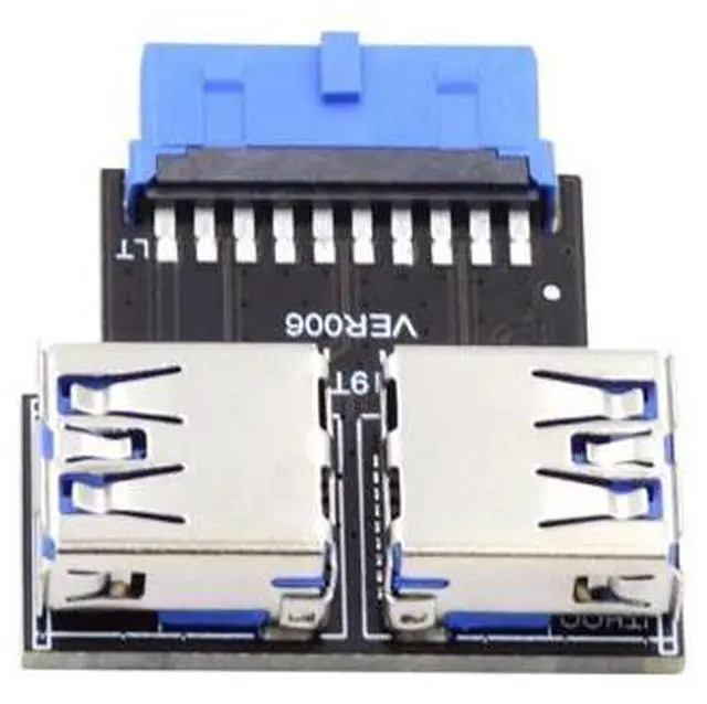 Main image of Dual USB 3.0 A Type Female to Motherboard 20/19 Pin Box Header Slot Adapter 5Gbps Horizontal Type PCBA