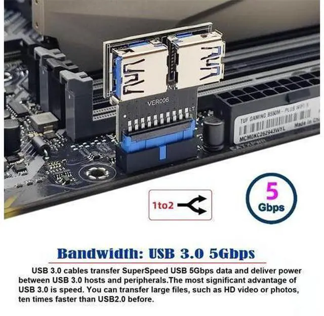 Alt view image 2 of 7 - Dual USB 3.0 A Type Female to Motherboard 20/19 Pin Box Header Slot Adapter 5Gbps Horizontal Type PCBA