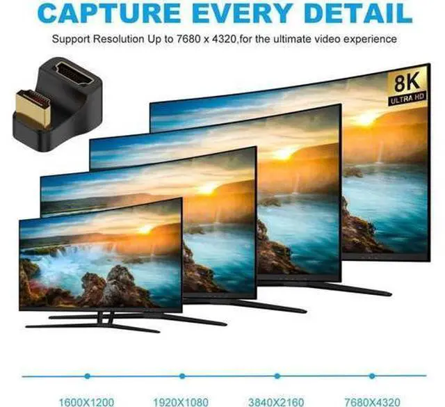 Alt view image 3 of 7 - HDMI Male Type-A to HDMI Female Port Savers 360 Degree Down Opposite U Shape Back Angled Extension Adapter Converter