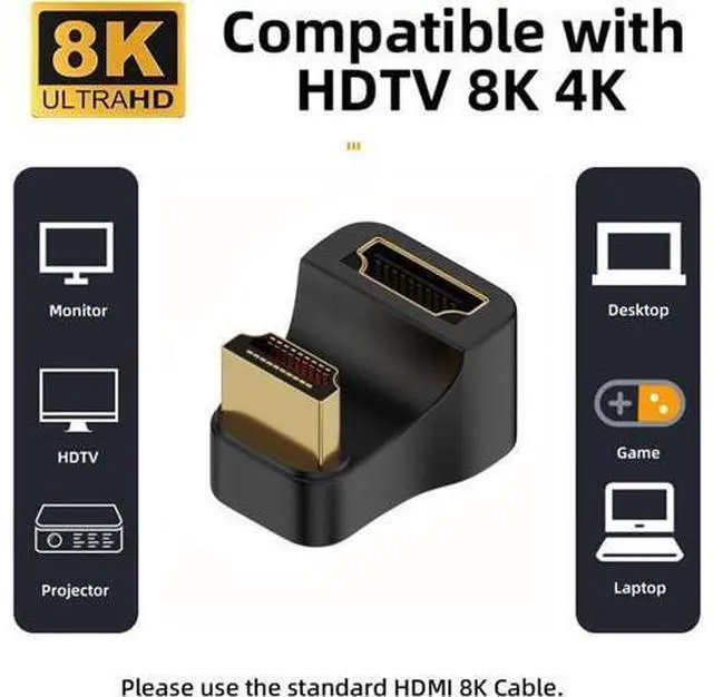 Alt view image 2 of 7 - HDMI Male Type-A to HDMI Female Port Savers 360 Degree Down Opposite U Shape Back Angled Extension Adapter Converter