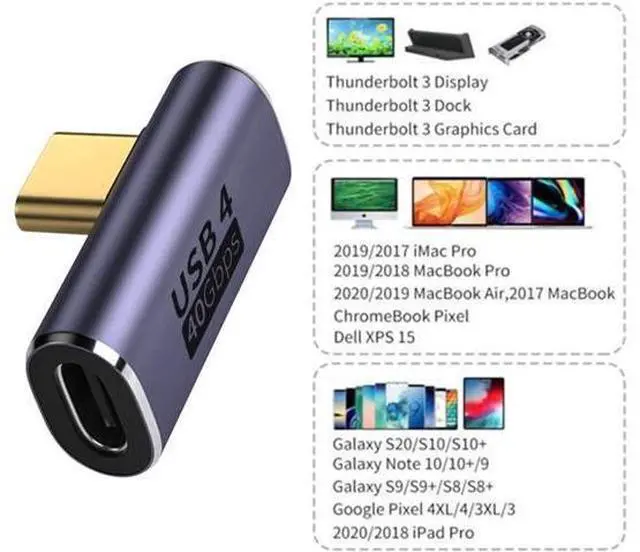 Alt view image 2 of 7 - 40Gbps USB4 Type C Male to Female Low Profile Right Angled 100W Power Data 8K Video Adapter for Laptop Phone