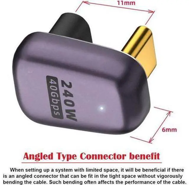 Alt view image 2 of 7 - USB4 Type C Male to Female 240W Power 40Gbps Data 8K Video Adapter Opposite U Shape Back Angled for NS Phone Laptop