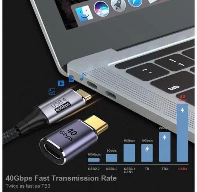 Alt view image 5 of 7 - 40Gbps USB4 Type C Male to Female Straight Connector 100W Power Data 8K Video Adapter for Laptop Phone