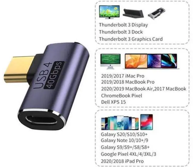 Alt view image 2 of 7 - 40Gbps USB4 Type C Male to Female 90 Degree Left Right Angled 100W Power Data 8K Video Adapter for Laptop Phone