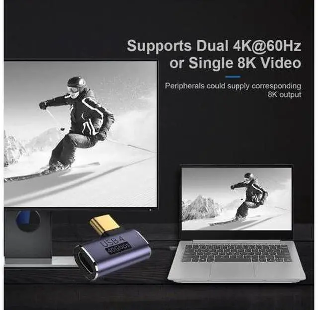 Alt view image 5 of 7 - 40Gbps USB4 Type C Male to Female 90 Degree Left Right Angled 100W Power Data 8K Video Adapter for Laptop Phone