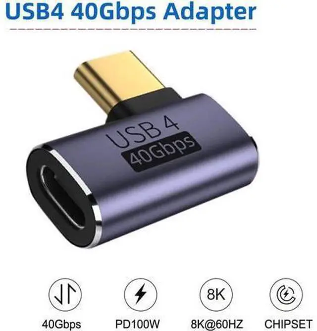 Alt view image 3 of 7 - 40Gbps USB4 Type C Male to Female 90 Degree Left Right Angled 100W Power Data 8K Video Adapter for Laptop Phone