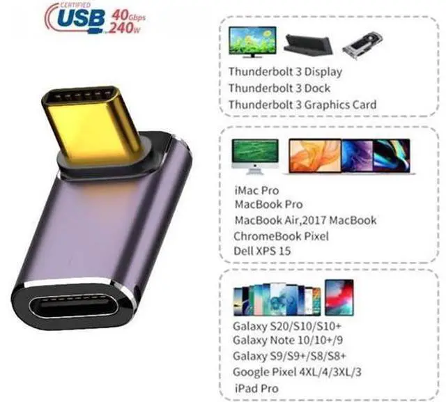 Alt view image 5 of 7 - USB4 Type C Male to Female 240W Power 40Gbps Data 8K Video Adapter Up Down Angled for NS Phone Laptop