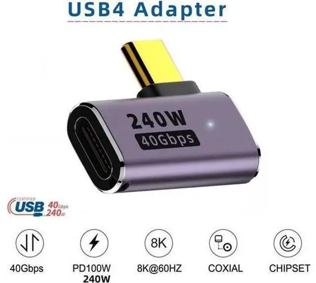 Alt view image 6 of 7 - USB4 Type C Male to Female 240W Power 40Gbps Data 8K Video Adapter Left Right Angled for NS Phone Laptop