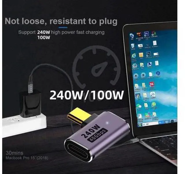 Alt view image 7 of 7 - USB4 Type C Male to Female 240W Power 40Gbps Data 8K Video Adapter Left Right Angled for NS Phone Laptop