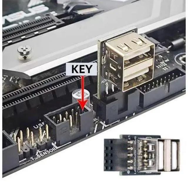 Alt view image 4 of 7 - 2 Pack USB 2.0 Front Panel Header 9/10Pin 1 Male to 2 USB 2.0 Female 90 Degree Angled Mainboard Header Port Extension Adapter