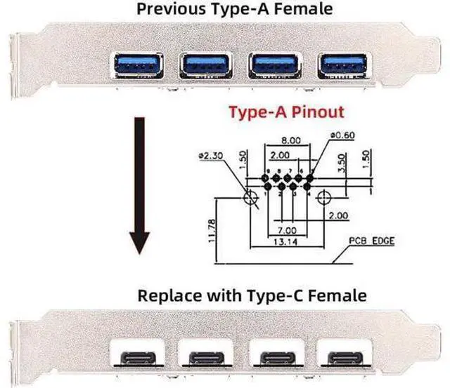 Alt view image 6 of 7 - DIY OEM Type-C Female Socket Connector with VL160 Chipset Replace for USB3.0 Type-A Female DIP Type DC 5V Power
