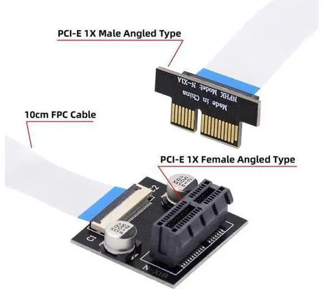 Alt view image 3 of 6 - Low Profile PCI-E Express 1X Slot Riser Card Extender Extension Ribbon Flex Relocate Cable 10cm 90 Degree Angled