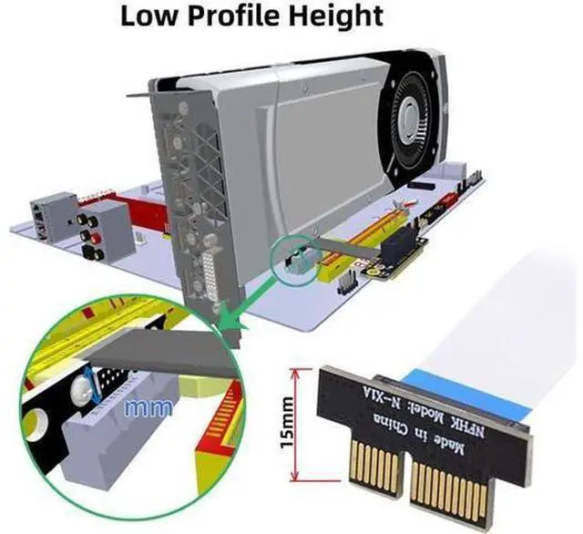 Alt view image 5 of 6 - Low Profile PCI-E Express 1X Slot Riser Card Extender Extension Ribbon Flex Relocate Cable 10cm 90 Degree Angled