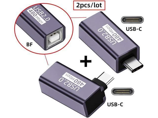 Alt view image 7 of 7 - 2pcs/lot USB 2.0 B Type Female to Type-C Male Angled & Straight Extension Adapter for Printer Phone Disk