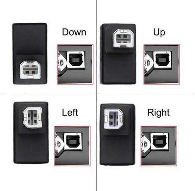 Alt view image 2 of 7 - 4Pcs USB 2.0 B Type Male to Female Extension Adapter Horizontal Vertical Angled 90 Degree for Disk Scanner